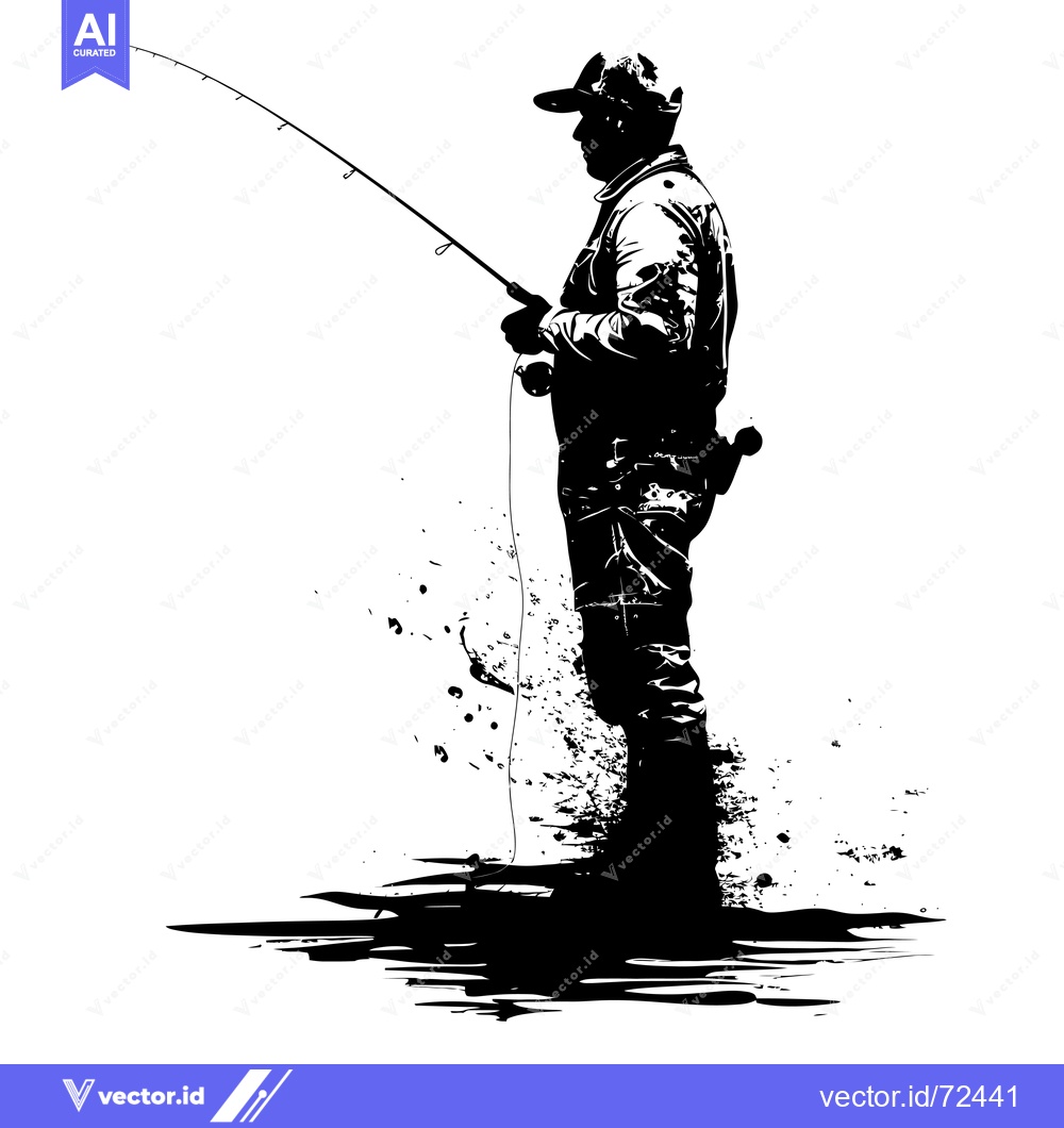 Premium Vector dari Silhouette of a Fisherman Holding a Fishing Rod