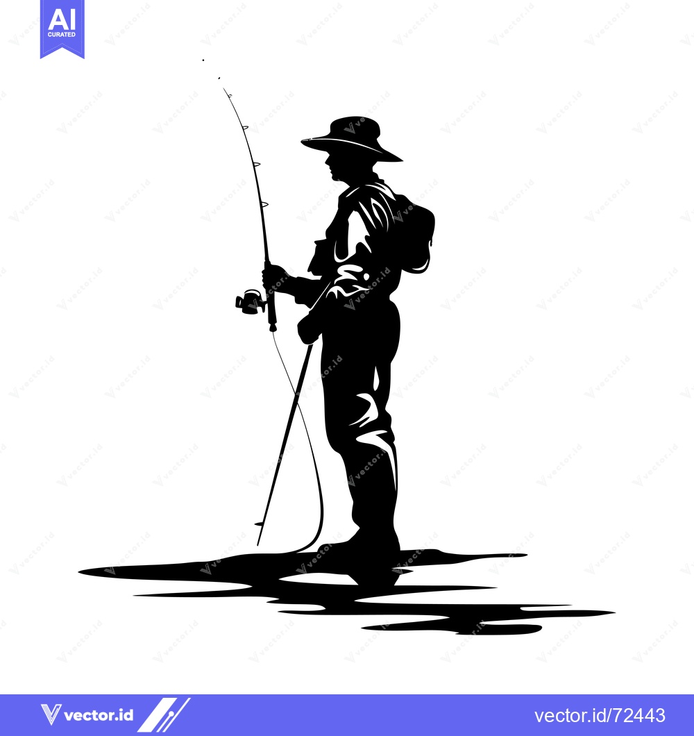 Premium Vector dari Silhouette of a Fisherman Holding a Fishing Rod by the Water