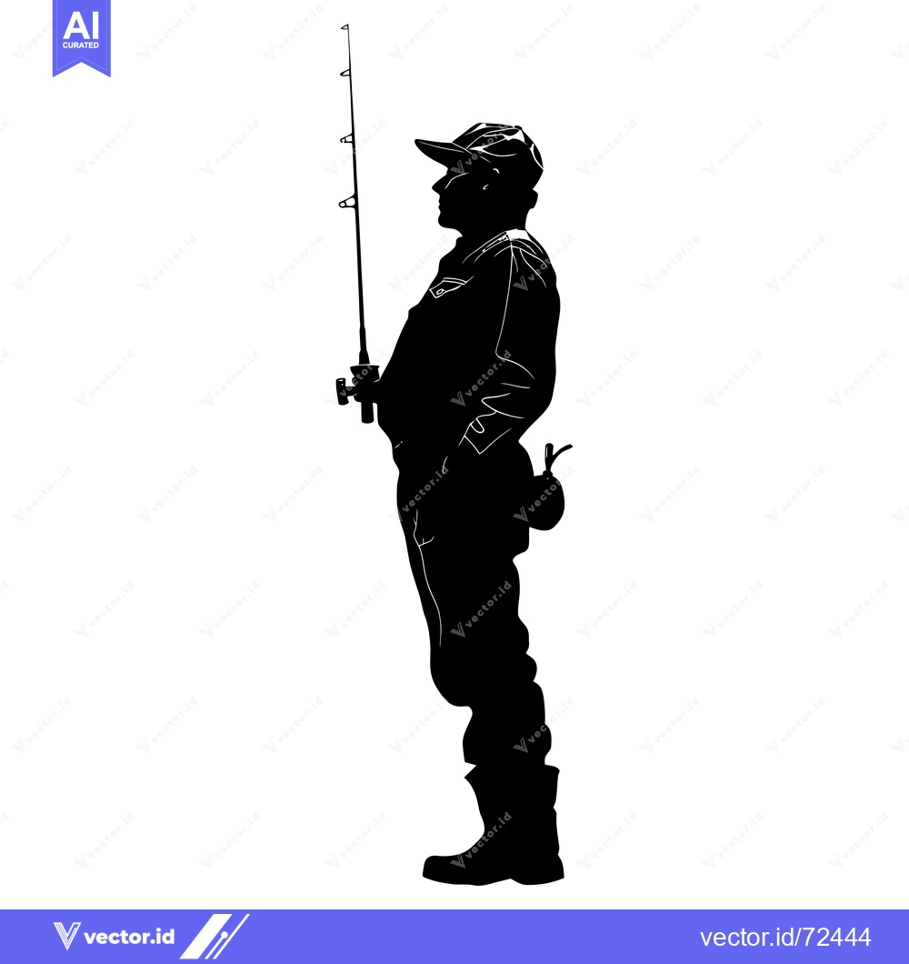 Premium Vector of Silhouette of a Fisherman Holding a Fishing Rod