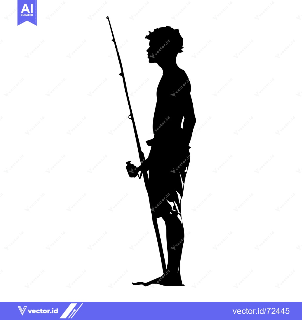 Premium Vector dari Silhouette of a young man holding a fishing rod