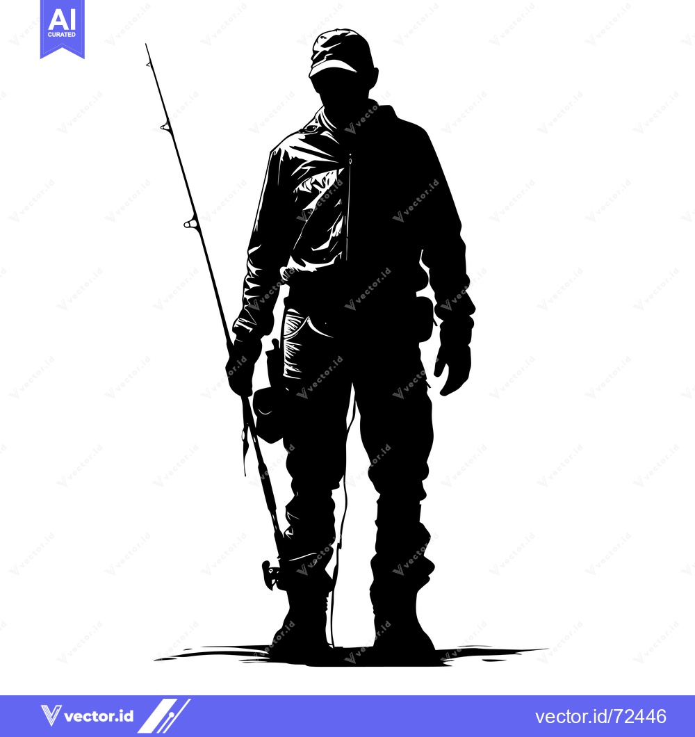 Premium Vector dari Silhouette of a Fisherman Holding a Fishing Rod