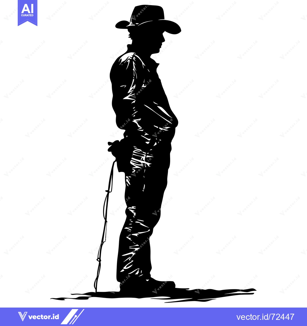 Premium Vector dari Silhouette of a Cowboy with a Lasso Standing in Profile