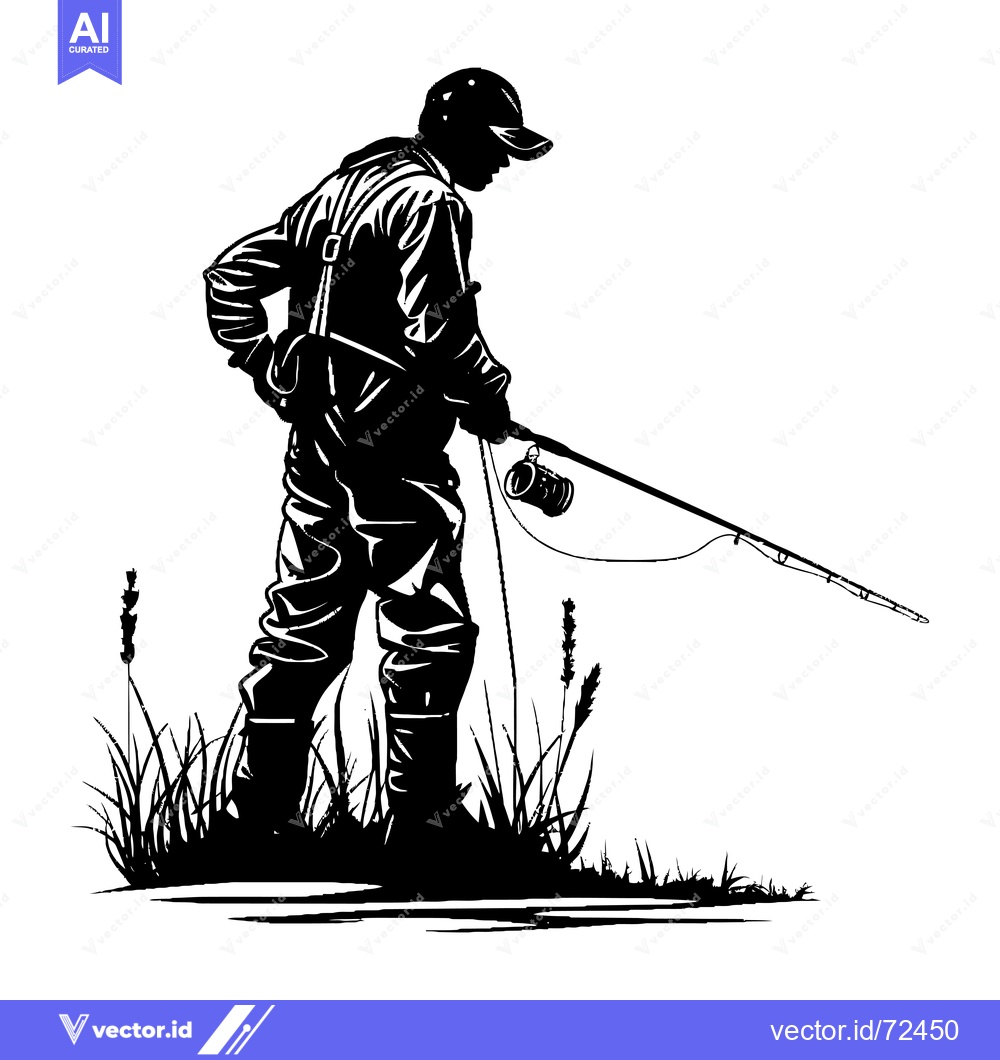 Premium Vector of Silhouette of a Fisherman Holding a Fishing Rod