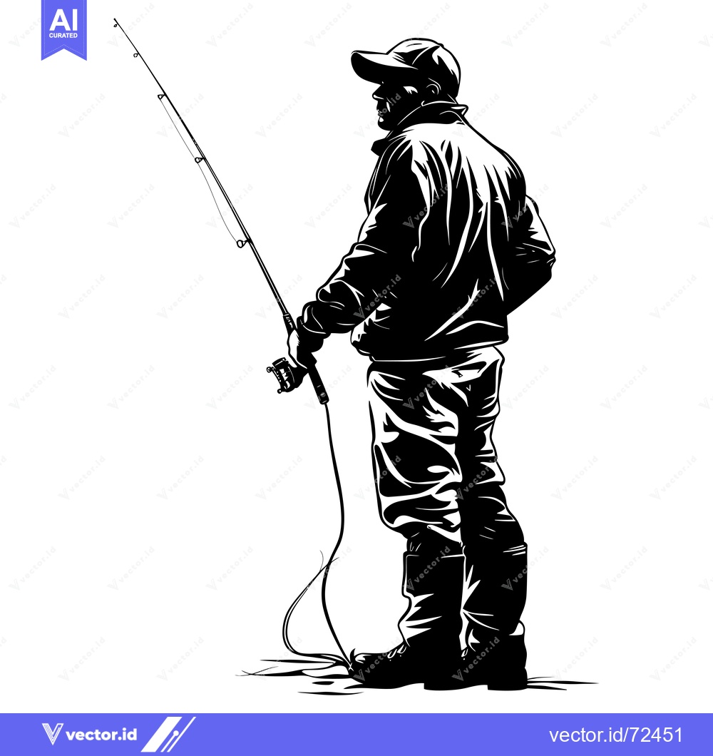 Premium Vector of Silhouette of a Fisherman Holding a Fishing Rod