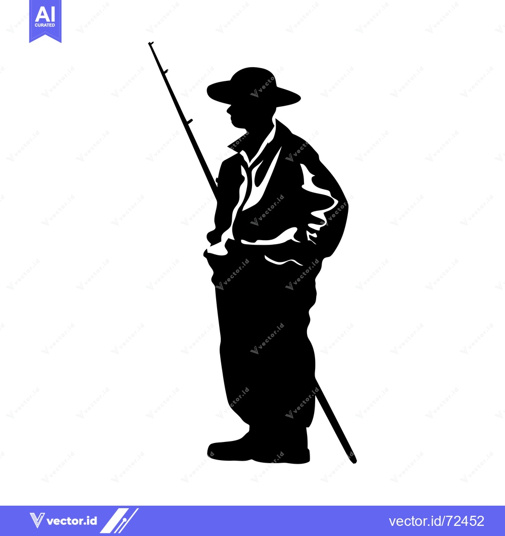 Premium Vector of Silhouette of a Fisherman Holding a Fishing Rod