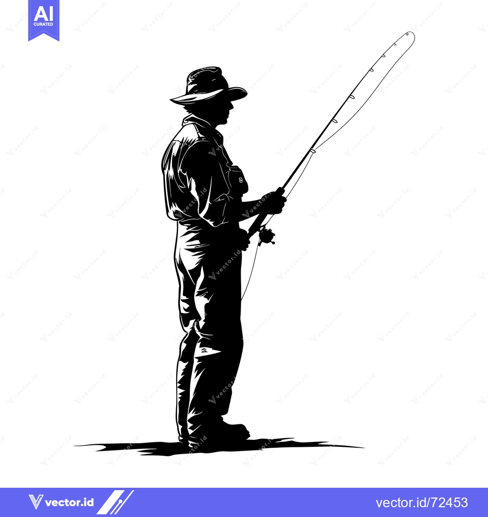 Premium Vector of Silhouette of a Fisherman Holding a Rod