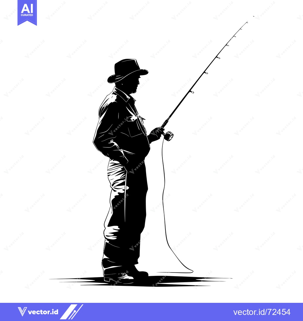 Premium Vector dari Silhouette of a Fisherman Holding a Fishing Rod