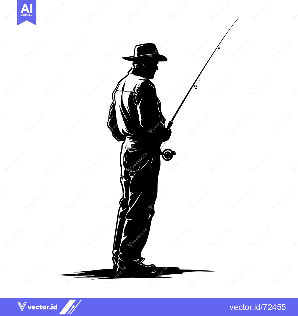 Premium Vector dari Silhouette of a Fisherman Holding a Fishing Rod