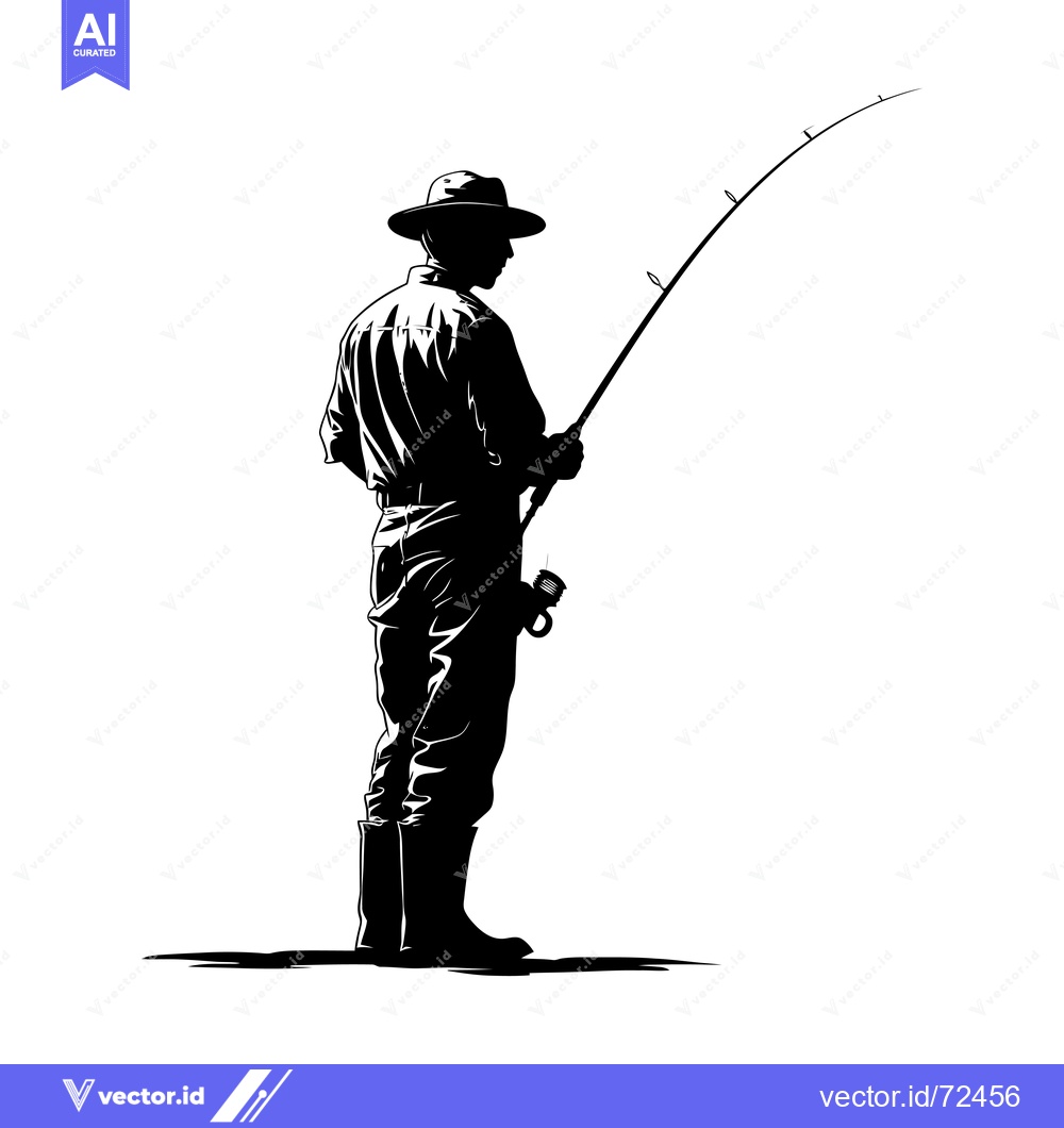 Premium Vector dari Silhouette of a Fisherman Holding a Fishing Rod