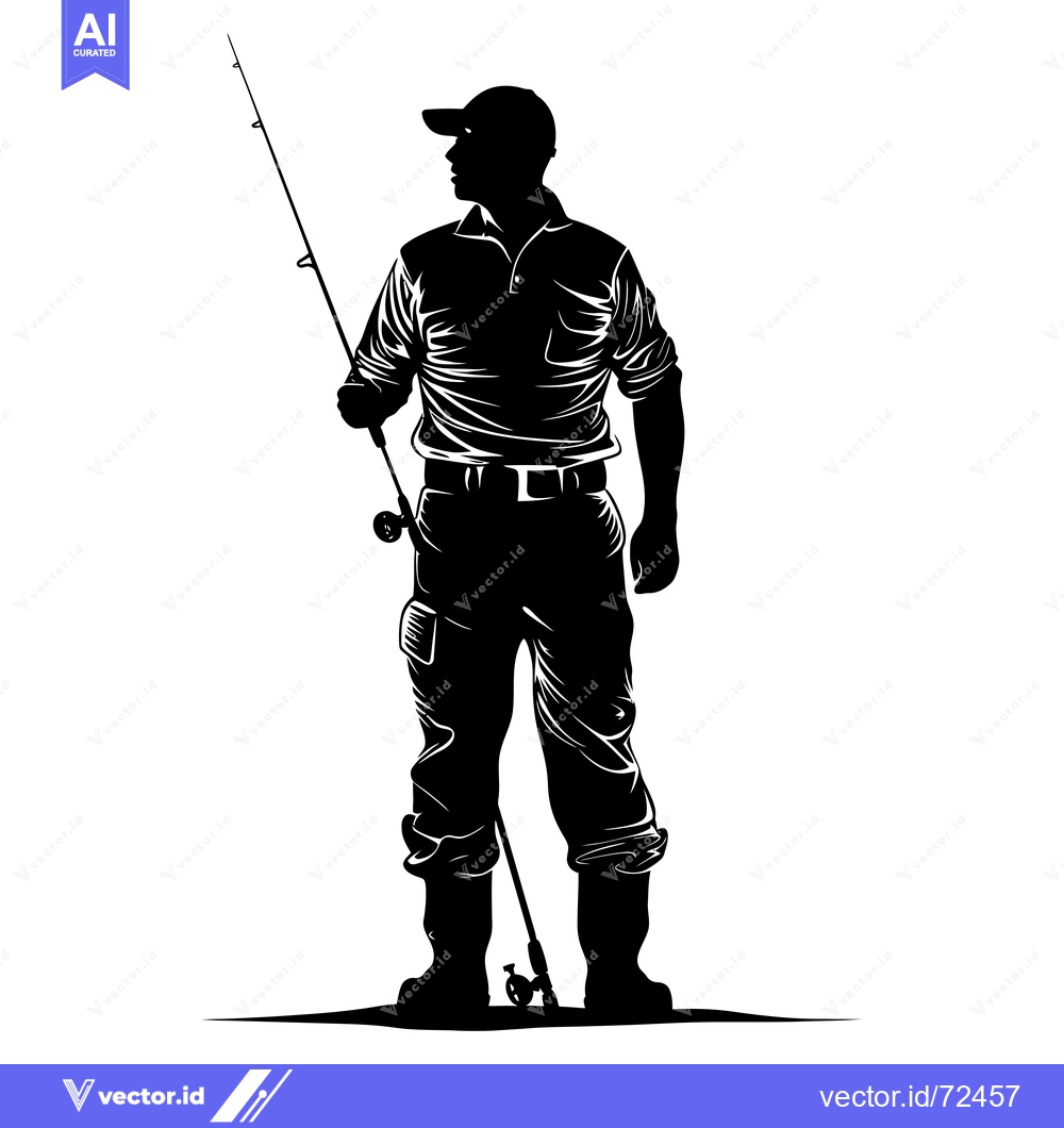 Premium Vector dari Silhouette of a Fisherman Holding a Fishing Rod