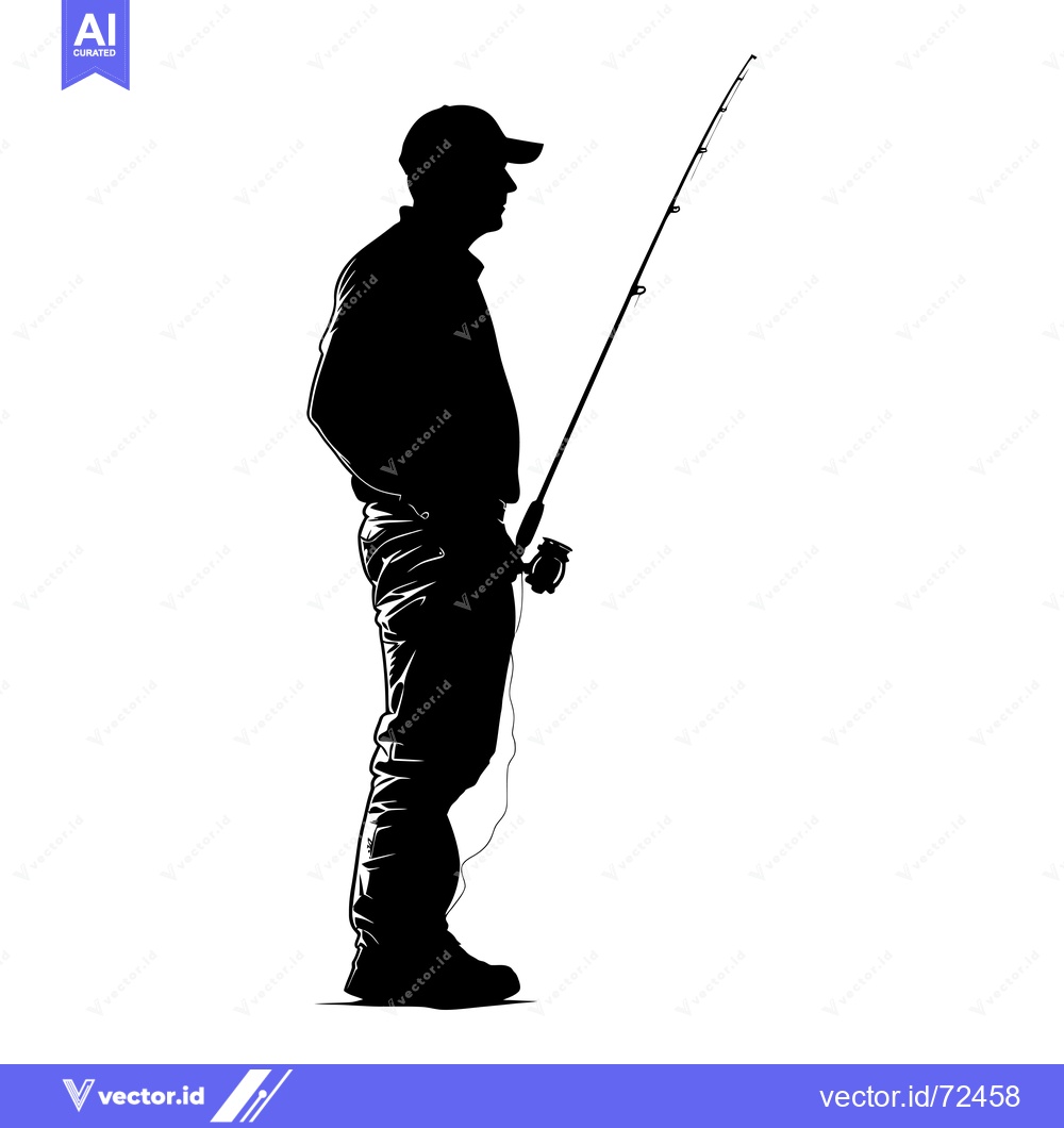 Premium Vector dari Silhouette of a Fisherman Holding a Fishing Rod