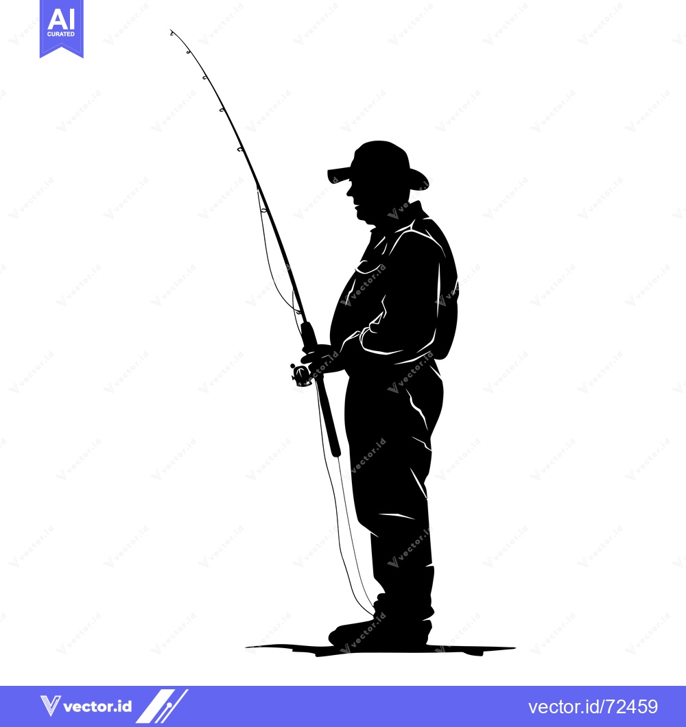 Premium Vector dari Silhouette of a Fisherman Holding a Fishing Rod