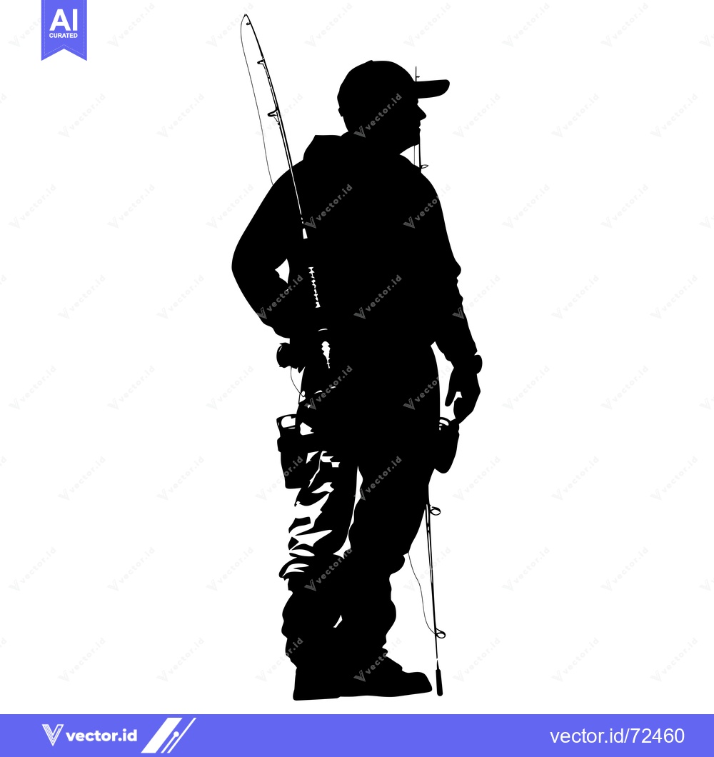 Premium Vector of Silhouette of a Fisherman Holding a Fishing Rod