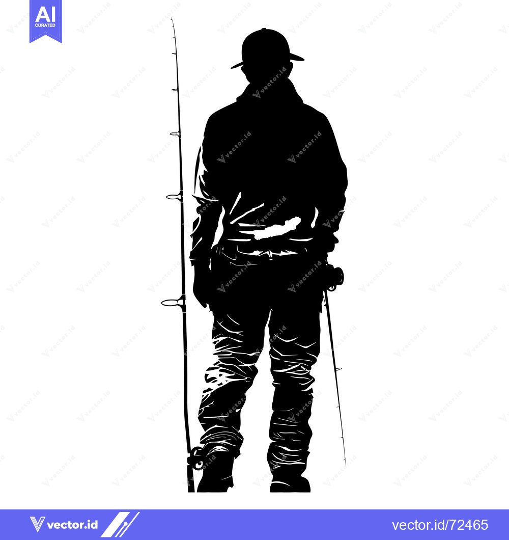Premium Vector dari Silhouette of a Fisherman Holding a Fishing Rod