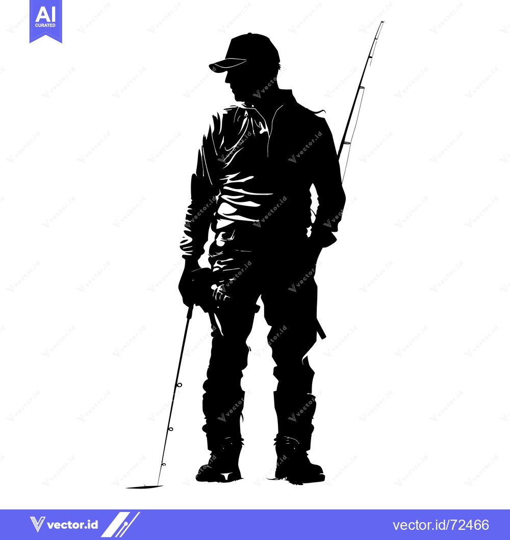 Premium Vector of Silhouette of a Man Fishing with a Rod