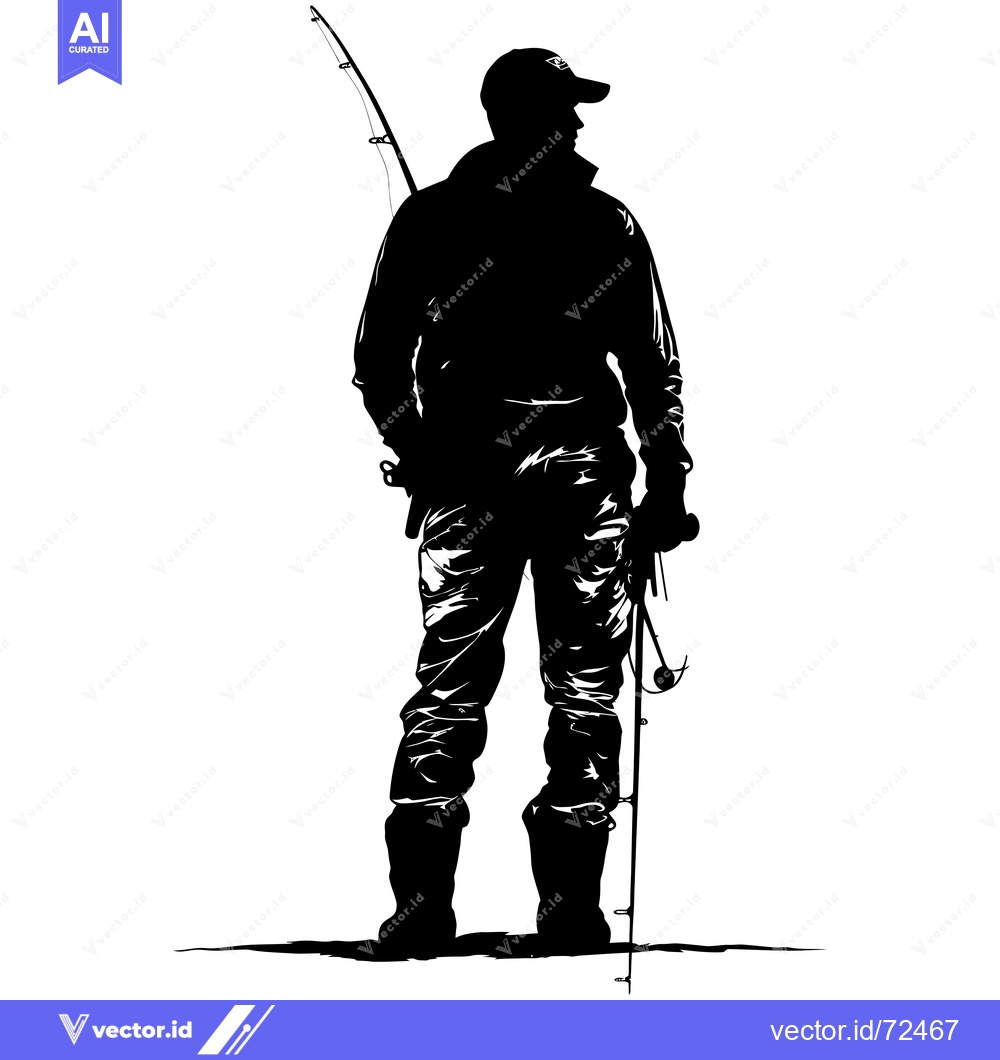 Premium Vector of Silhouette of a Fisherman Holding a Fishing Rod