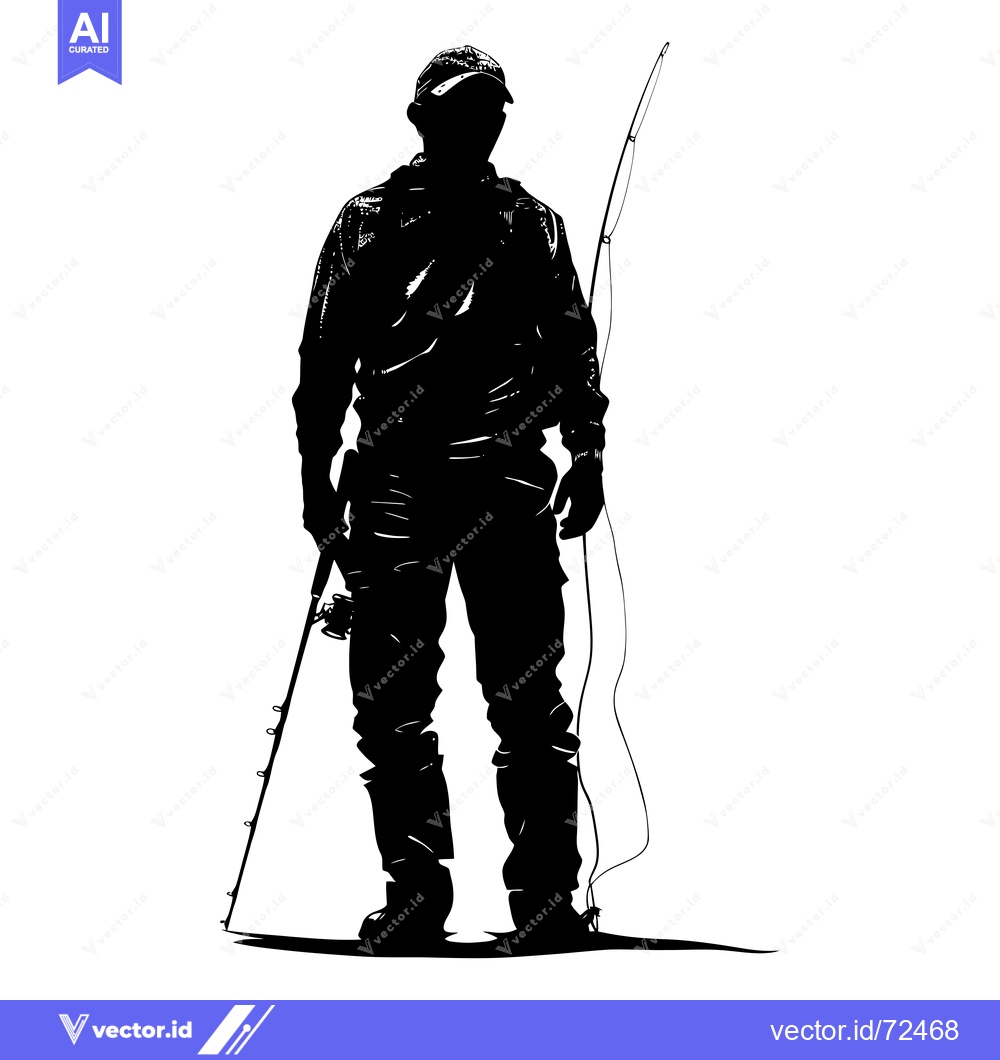 Premium Vector dari Silhouette of a Fisherman Holding a Fishing Rod