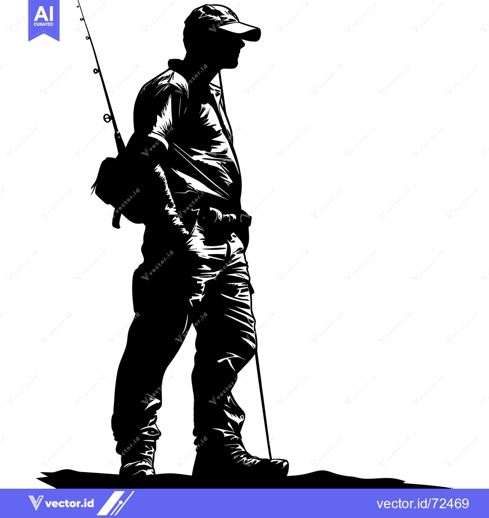 Premium Vector of Silhouette of a Fisherman Holding a Rod