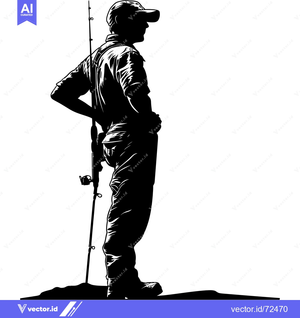 Premium Vector dari Silhouette of a Fisherman with a Fishing Rod