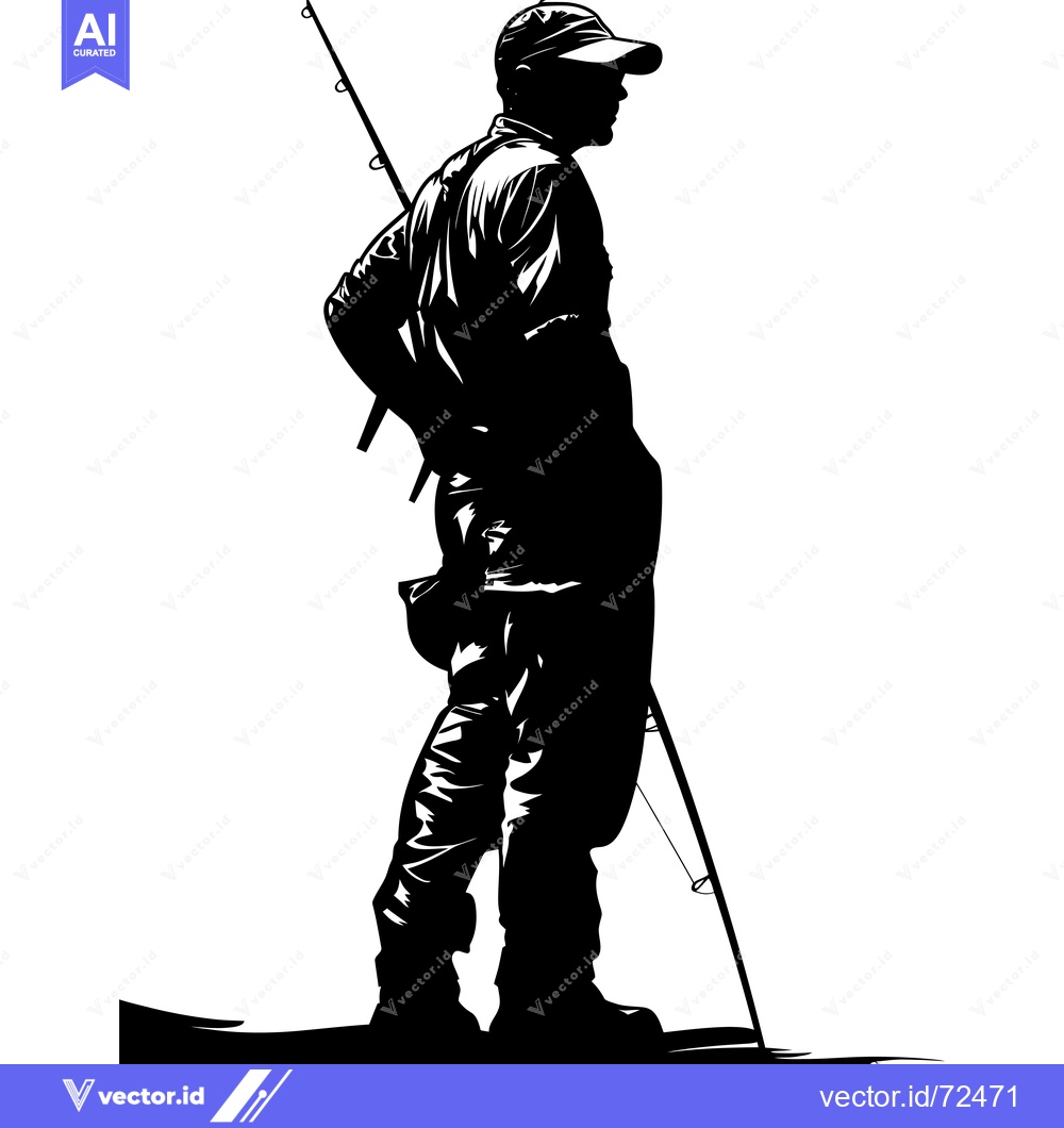 Premium Vector of Silhouette of a Fisherman Holding a Fishing Rod