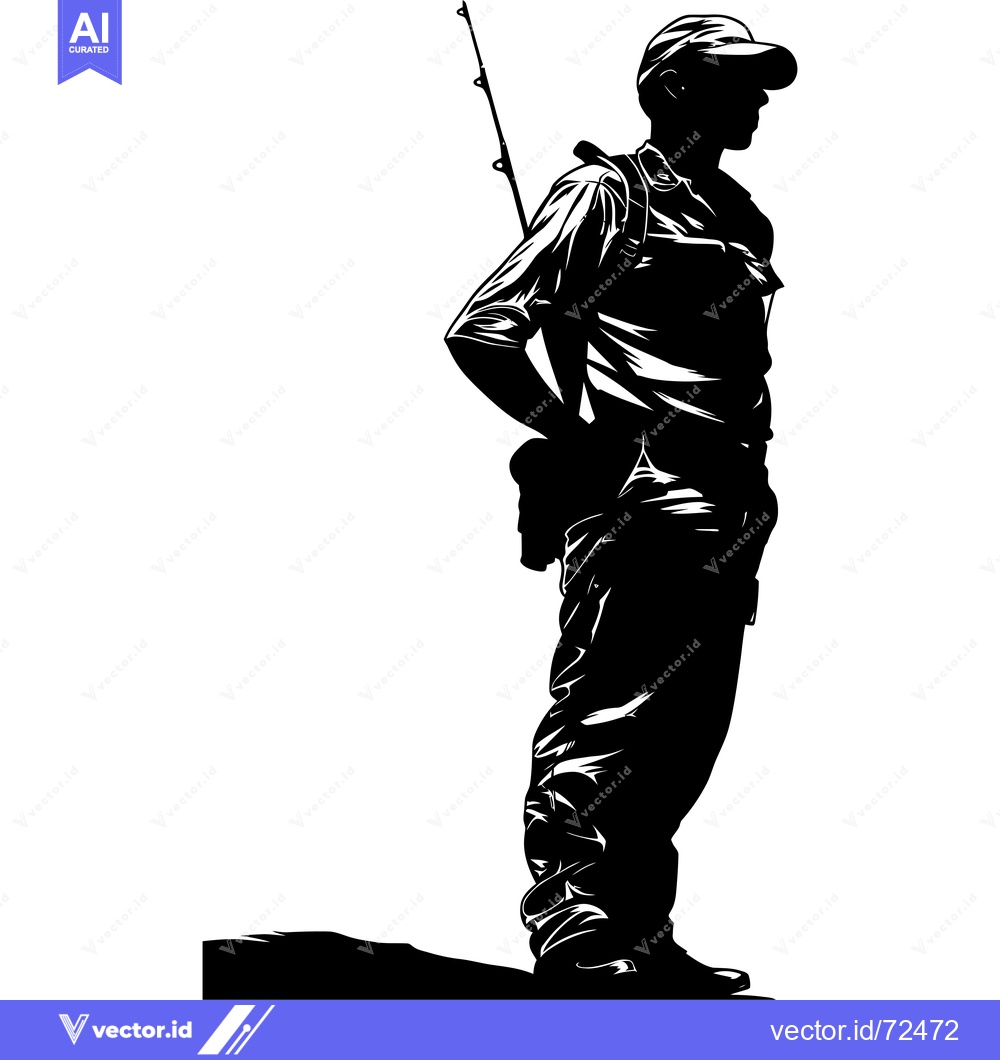 Premium Vector dari Silhouette of a Fisherman with a Fishing Rod and a Tackle Box