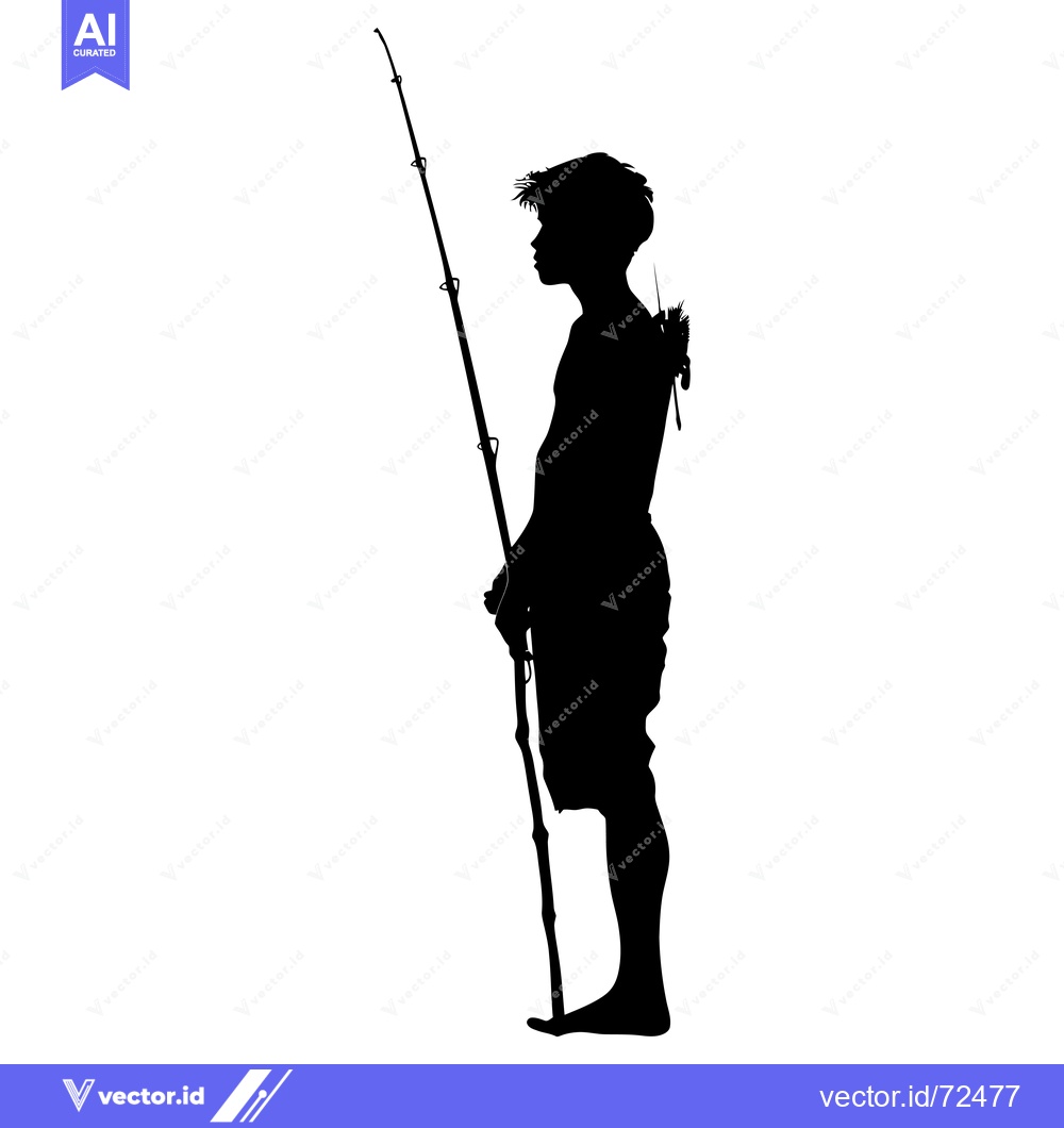 Premium Vector dari Silhouette of a Young Boy Holding a Fishing Rod