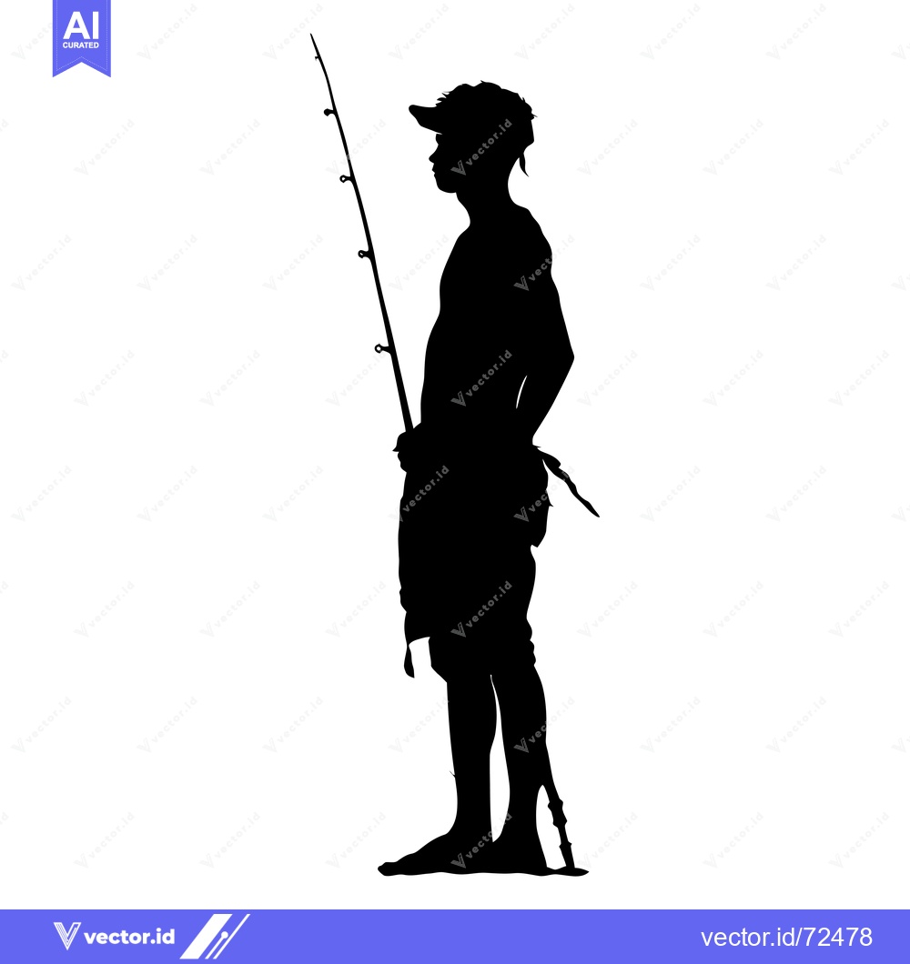 Premium Vector of Silhouette of a Fisherman Holding a Fishing Rod