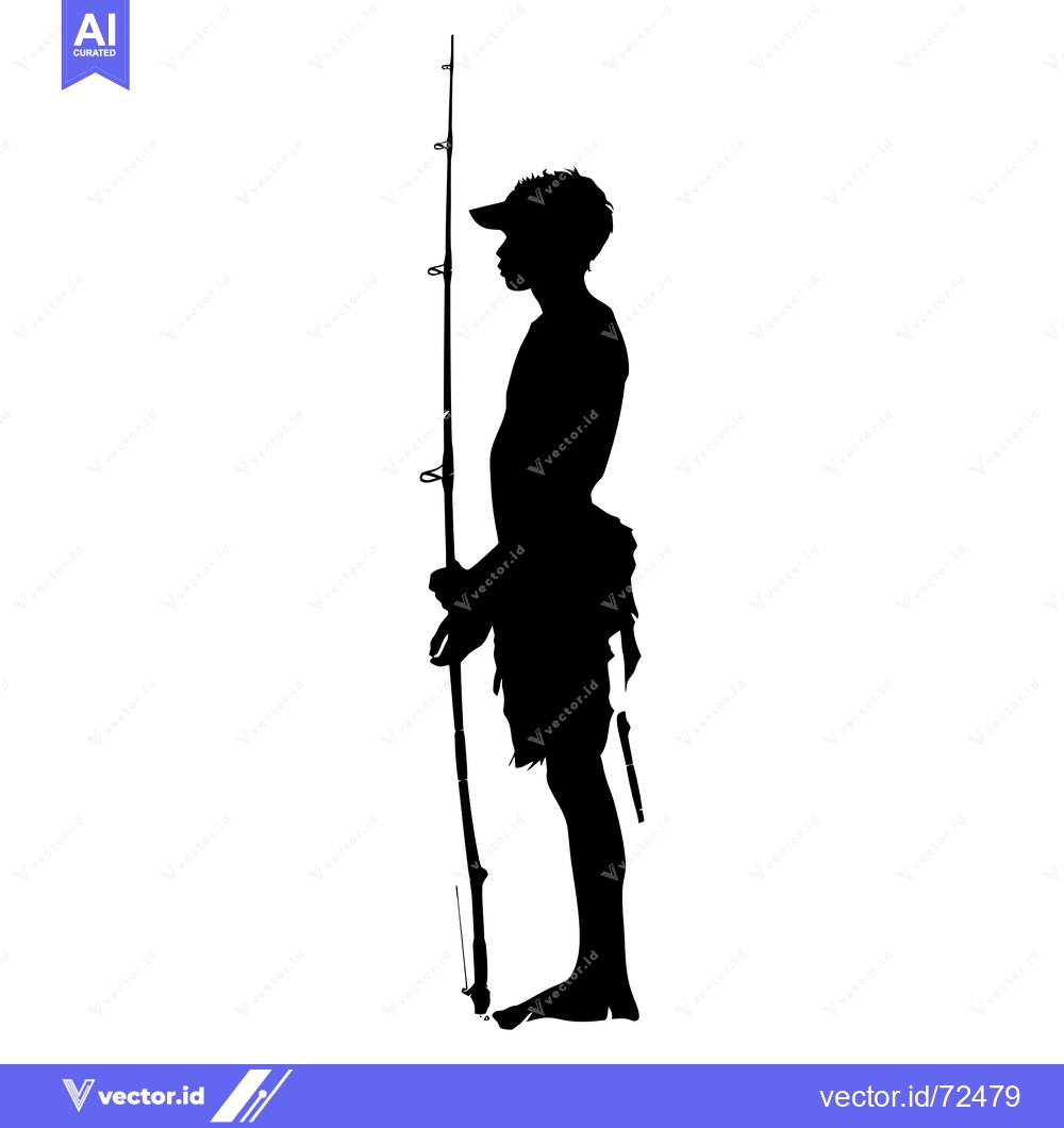 Premium Vector dari Silhouette of a Fisherman Holding a Fishing Rod