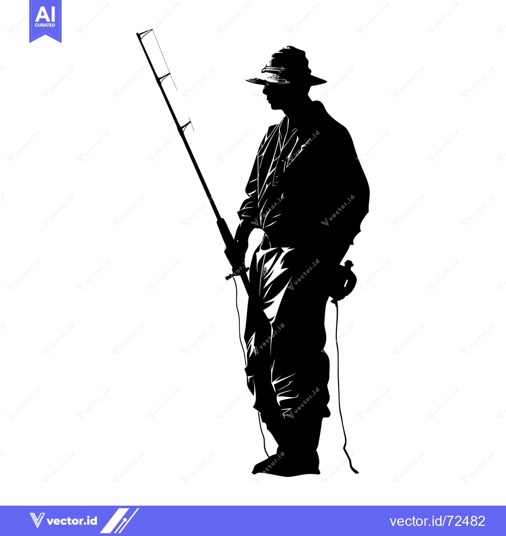 Premium Vector dari Silhouette of a Fisherman Holding a Fishing Rod