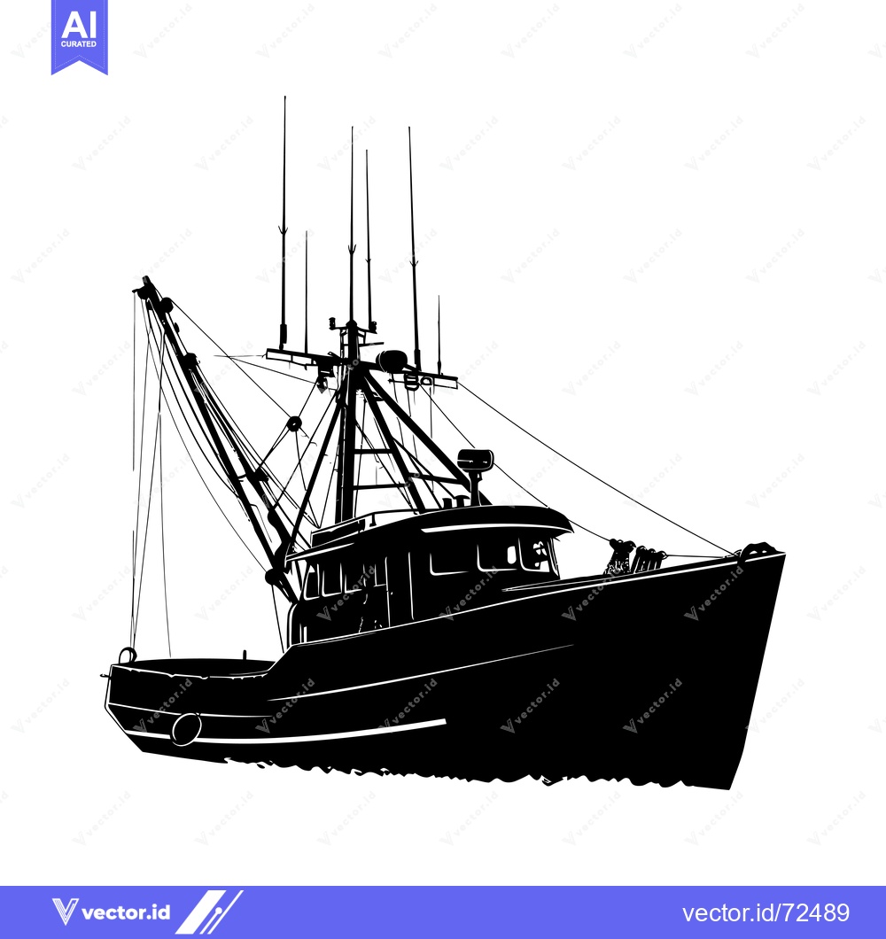 Premium Vector dari Silhouette of a Fishing Boat with Multiple Antennas and a Crane
