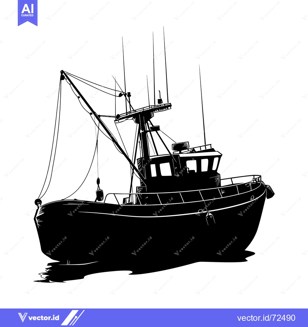 Premium Vector dari Black and White Silhouette of a Small Fishing Boat