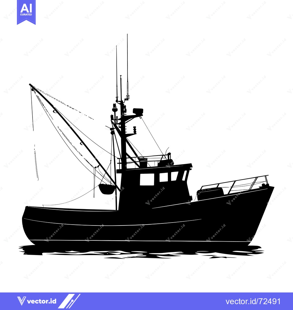 Premium Vector dari Silhouette of a Fishing Vessel with a Boom and a Basket