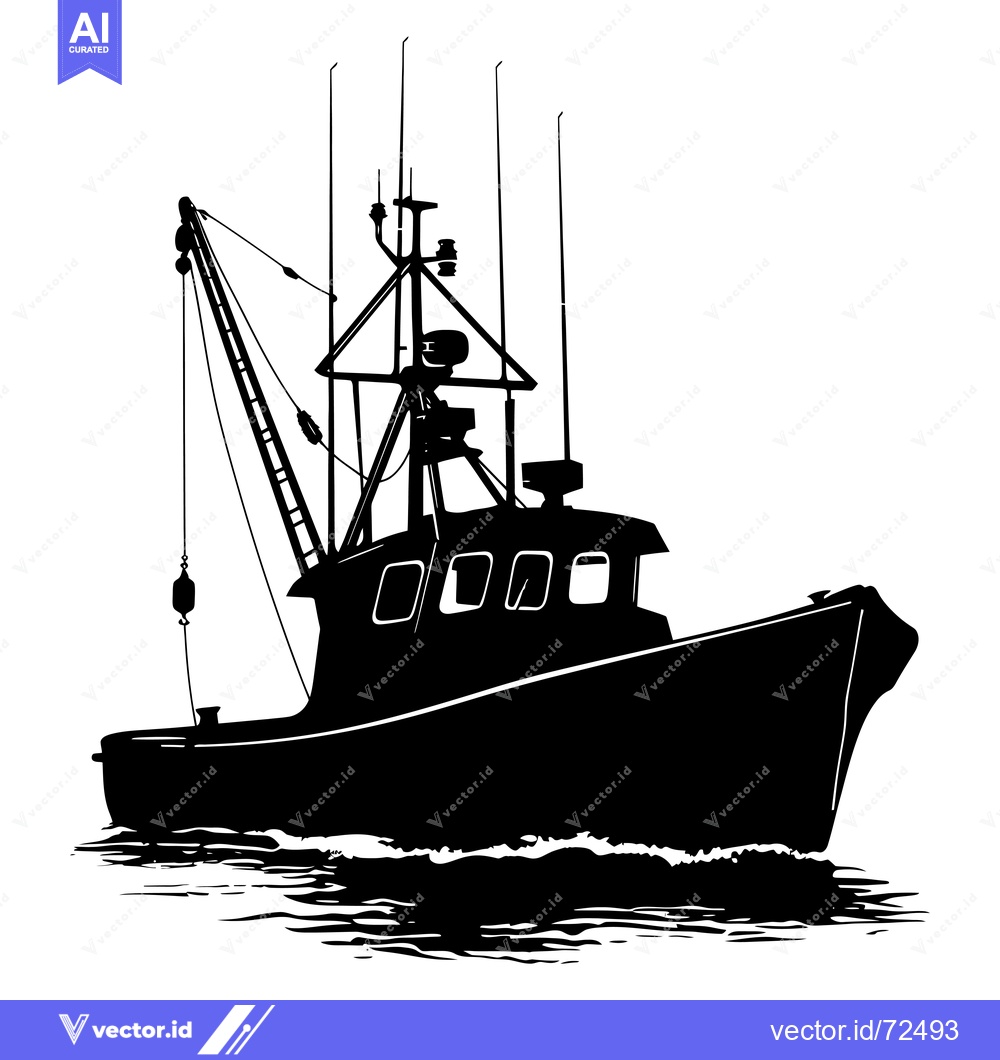 Premium Vector of Silhouette of a fishing boat with a crane on the deck