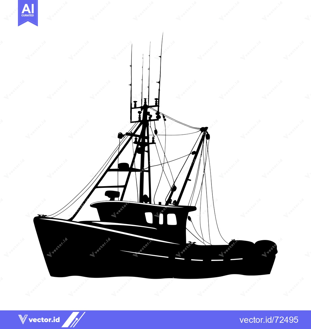 Premium Vector dari A Silhouette of a Large Fishing Boat on the Water