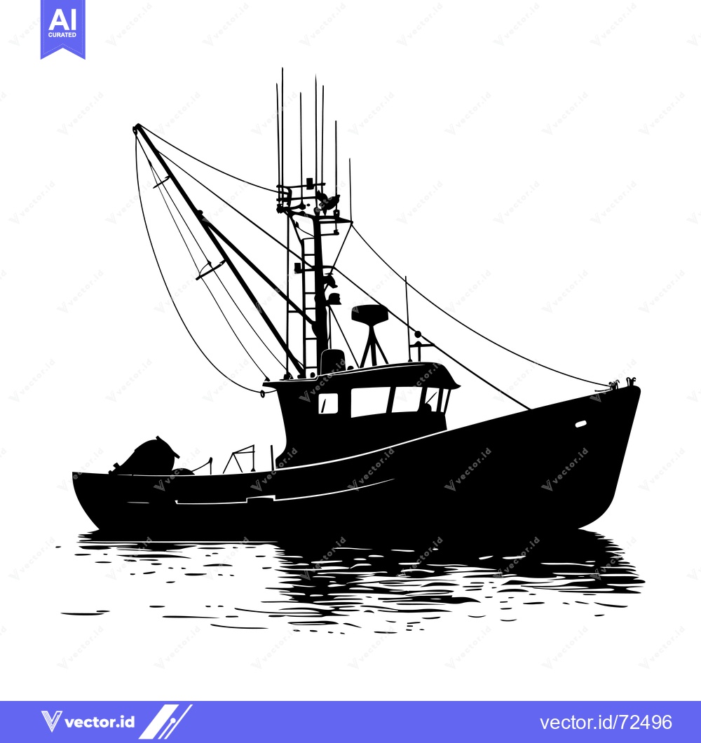 Premium Vector dari Silhouette of a Fishing Boat with a Mast and Multiple Wires