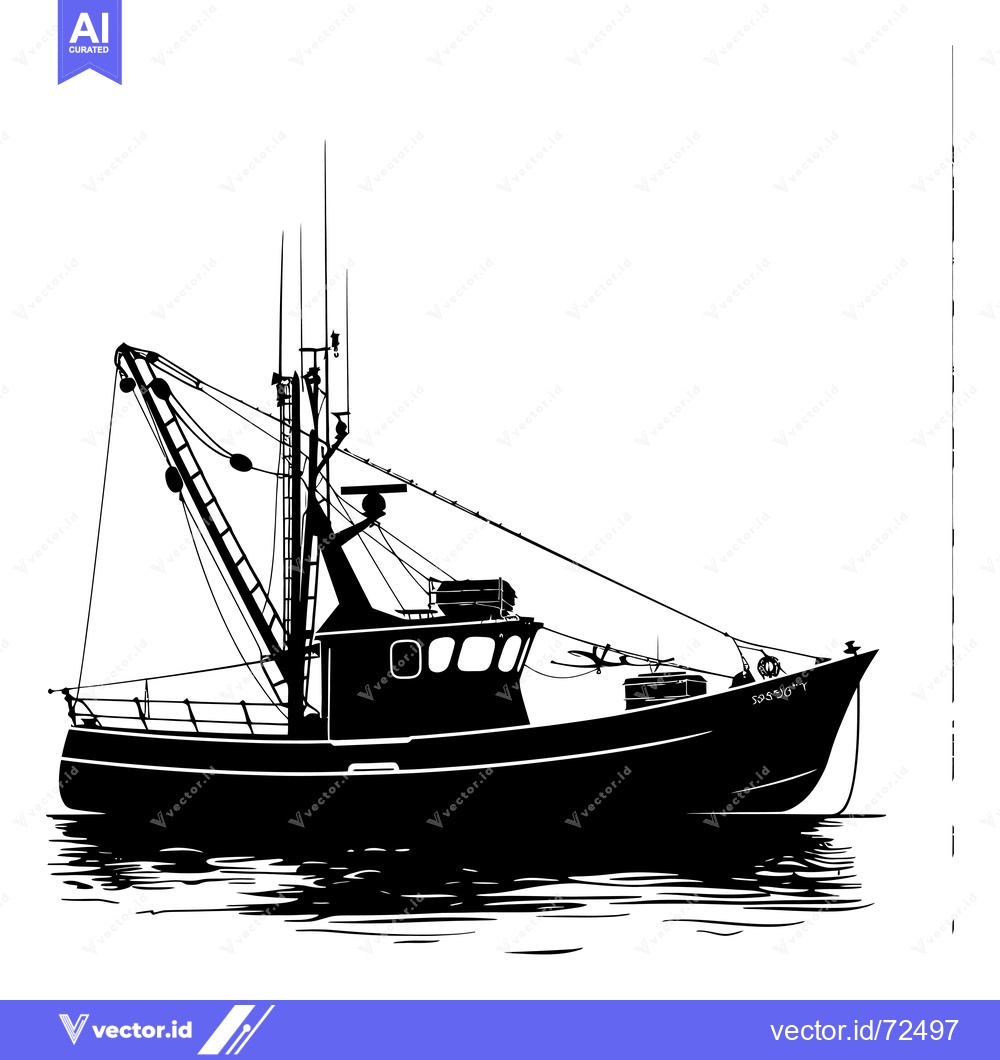 Premium Vector of A Black and White Silhouette of a Fishing Boat in Water