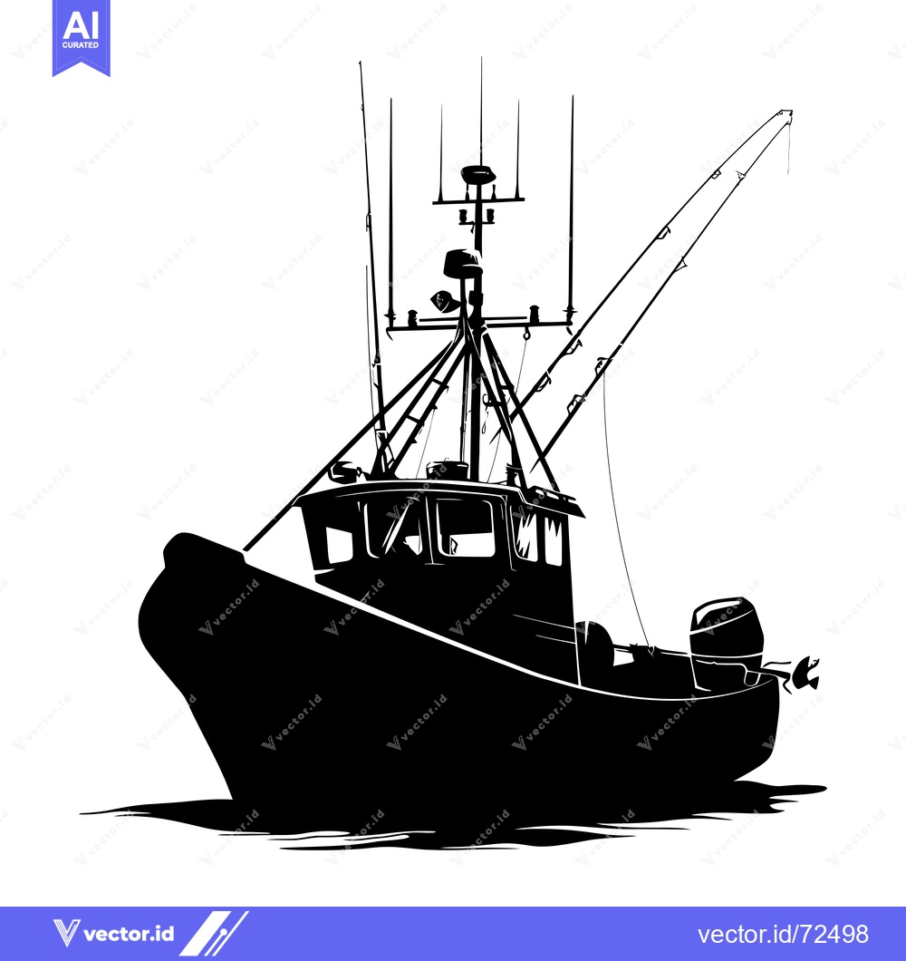 Premium Vector dari Black and White Silhouette of a Fishing Boat with an Outboard Motor