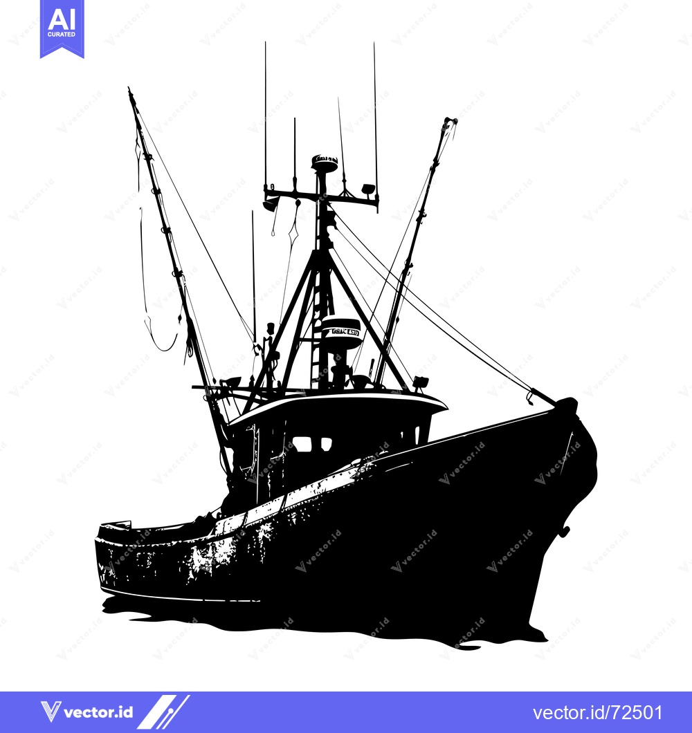 Premium Vector dari Black and White Silhouette of a Fishing Boat
