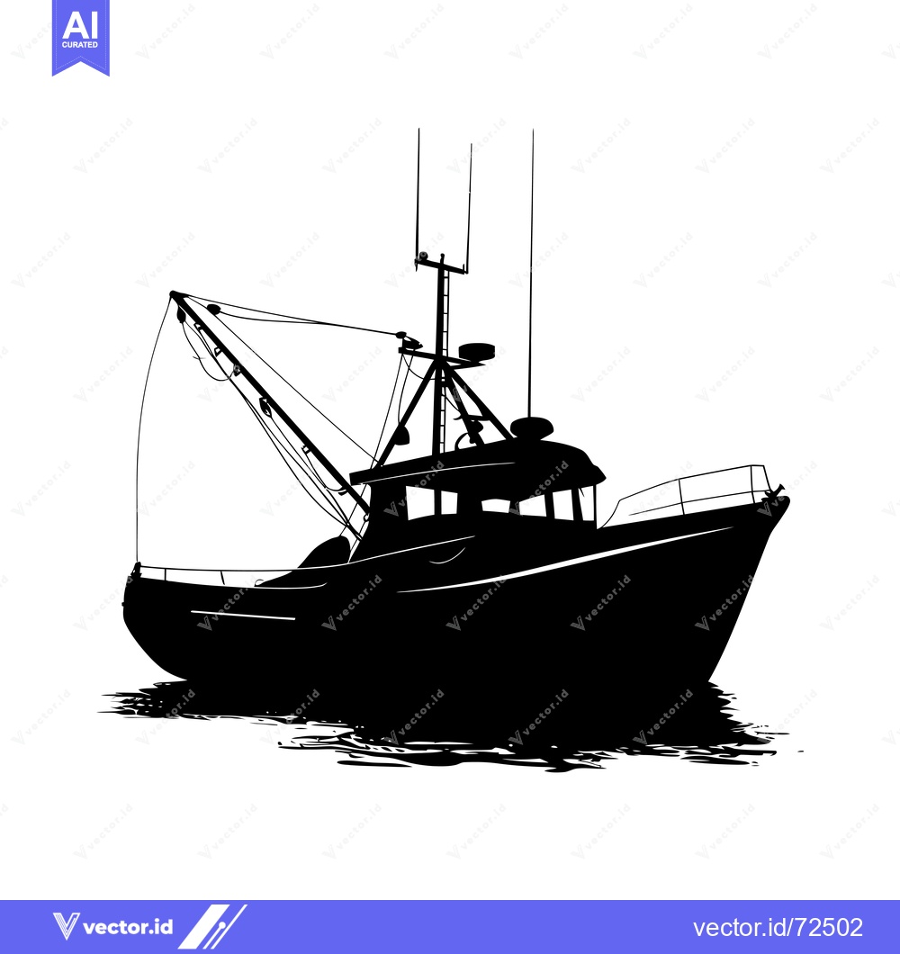 Premium Vector of Black and White Silhouette of a Fishing Boat on the Water