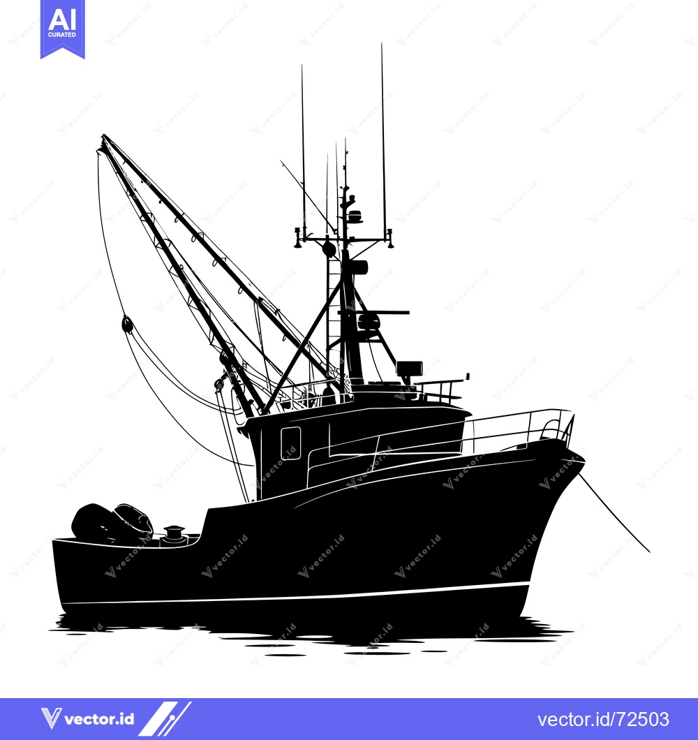 Premium Vector dari Silhouette of a Fishing Boat with a Crane Arm