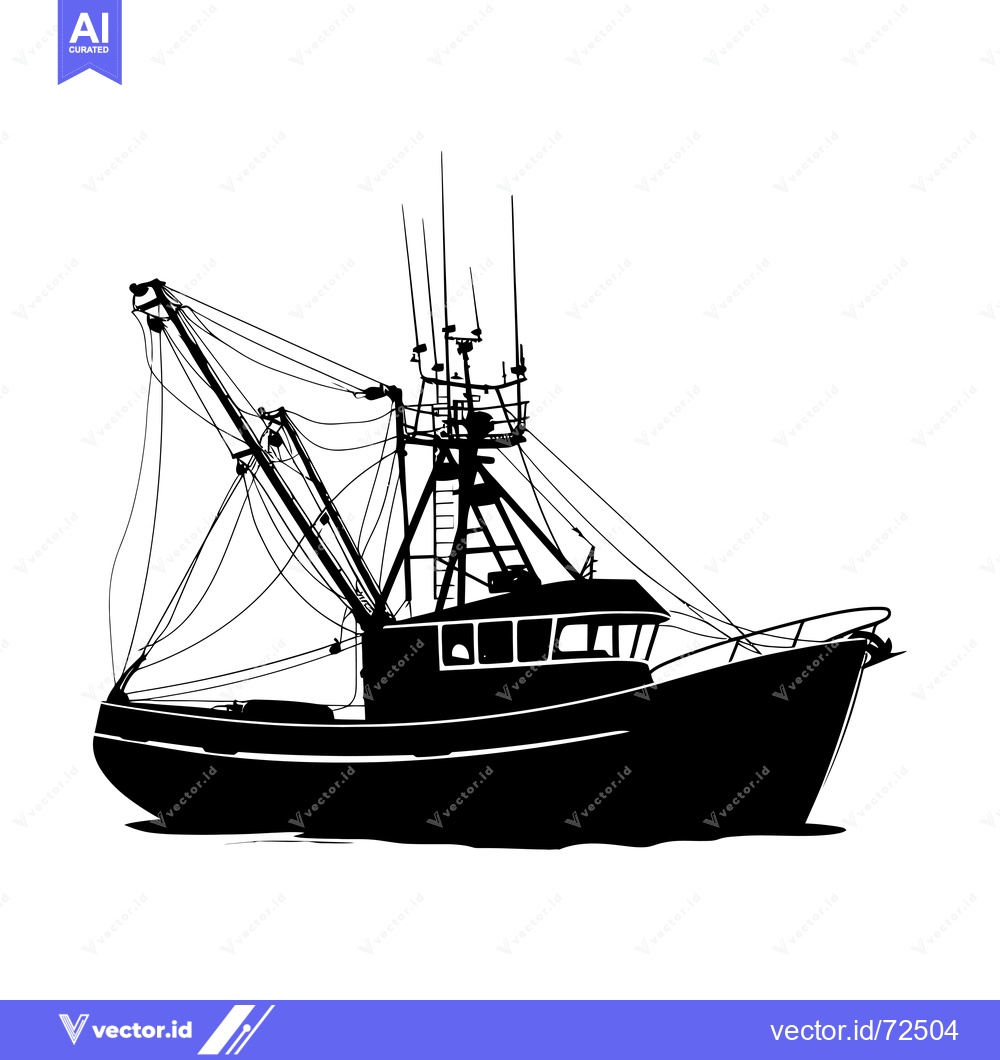 Premium Vector dari Silhouette of a Commercial Fishing Vessel with a Crane