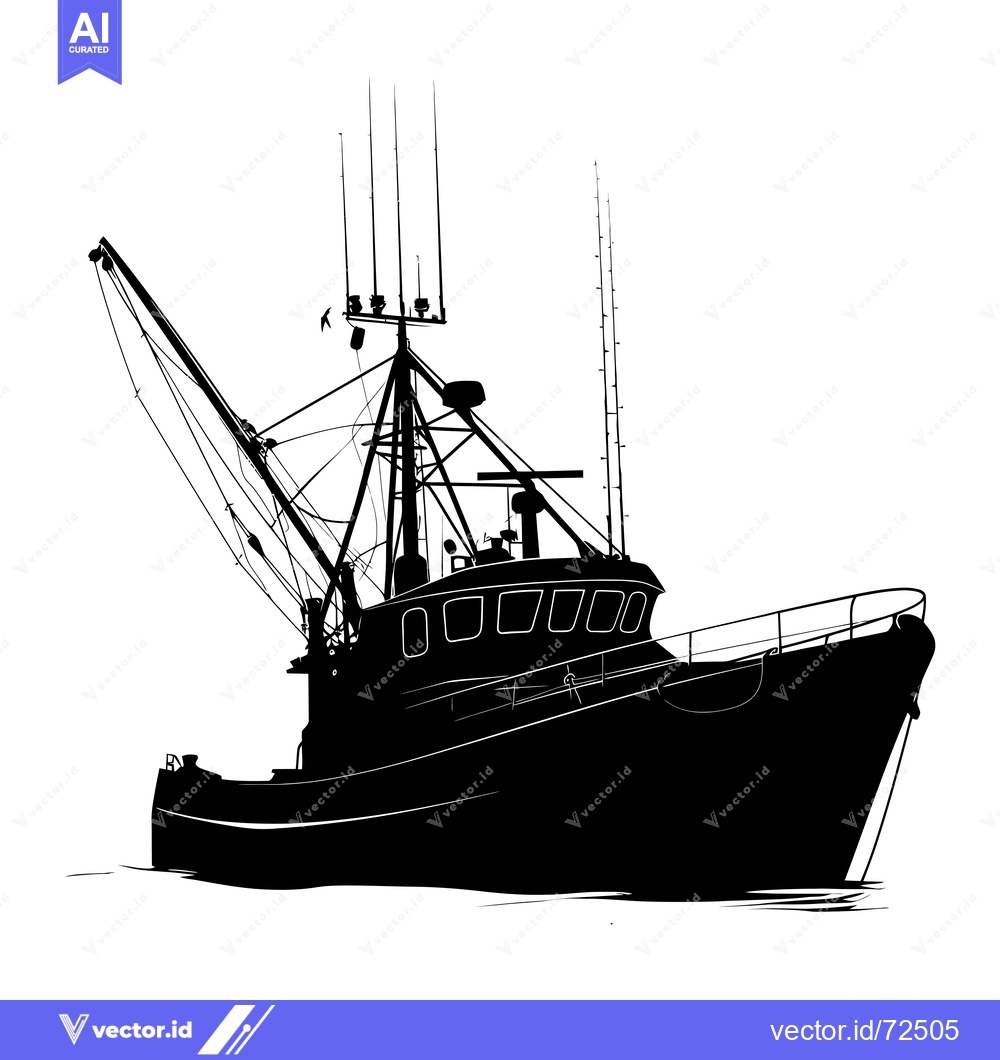 Premium Vector dari Silhouette of a fishing boat with masts and a crane