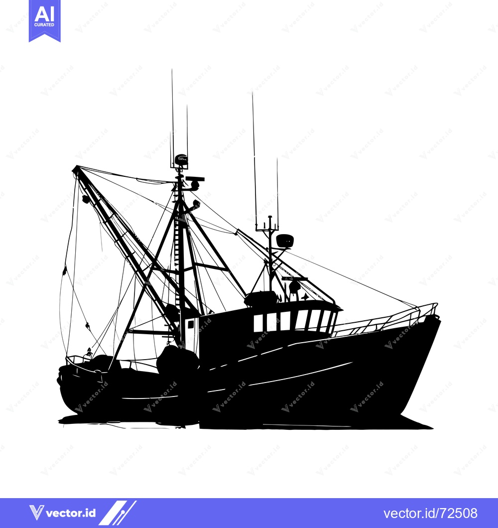Premium Vector dari Black and white silhouette of a fishing boat with a crane