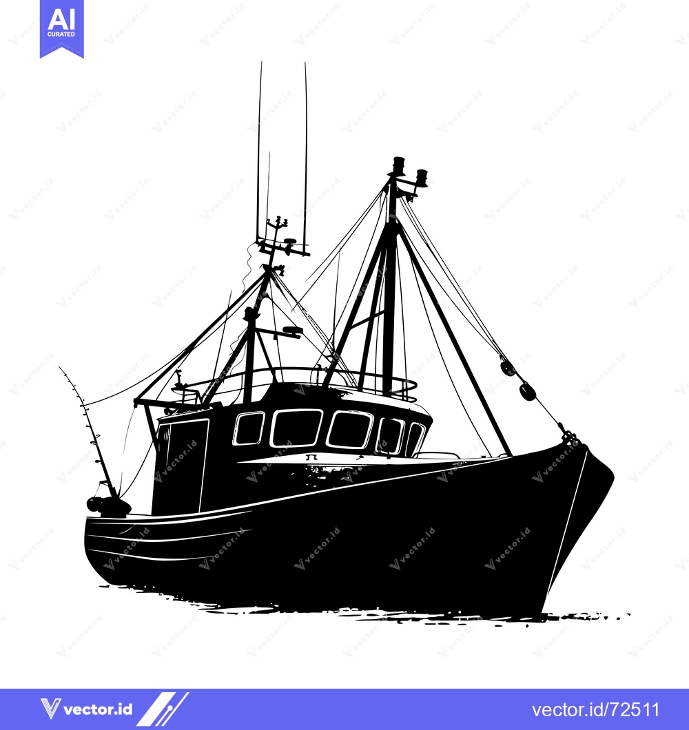 Premium Vector of Silhouette of a Fishing Boat with Fishing Rods and Ropes