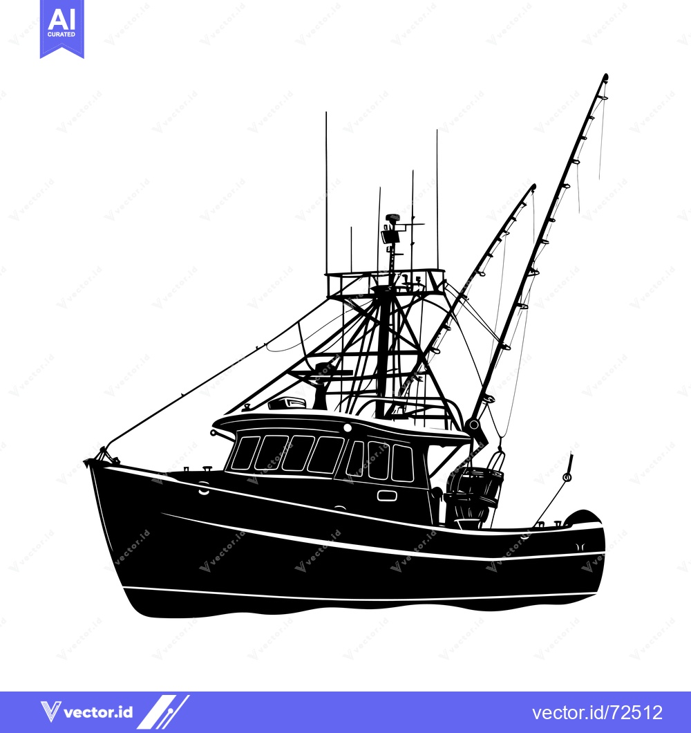 Premium Vector of Black and White Silhouette of a Fishing Boat with Tall Masts