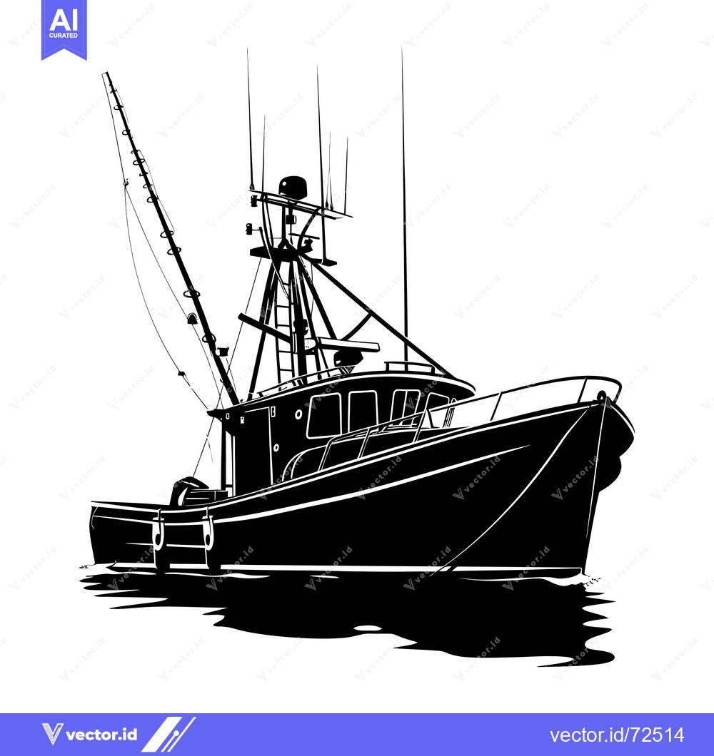 Premium Vector of Black and White Silhouette of a Fishing Boat