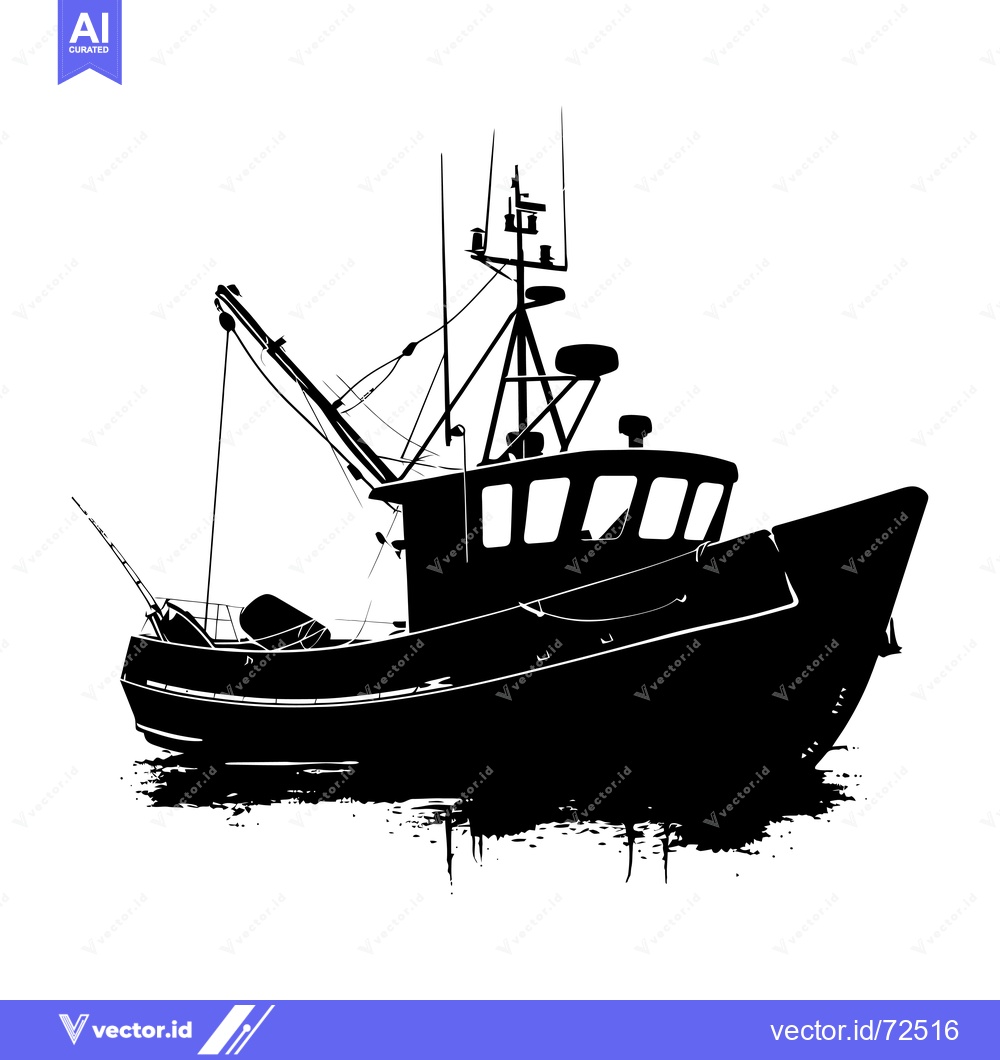 Premium Vector dari Silhouette of a Fishing Boat with a Mast and Equipment