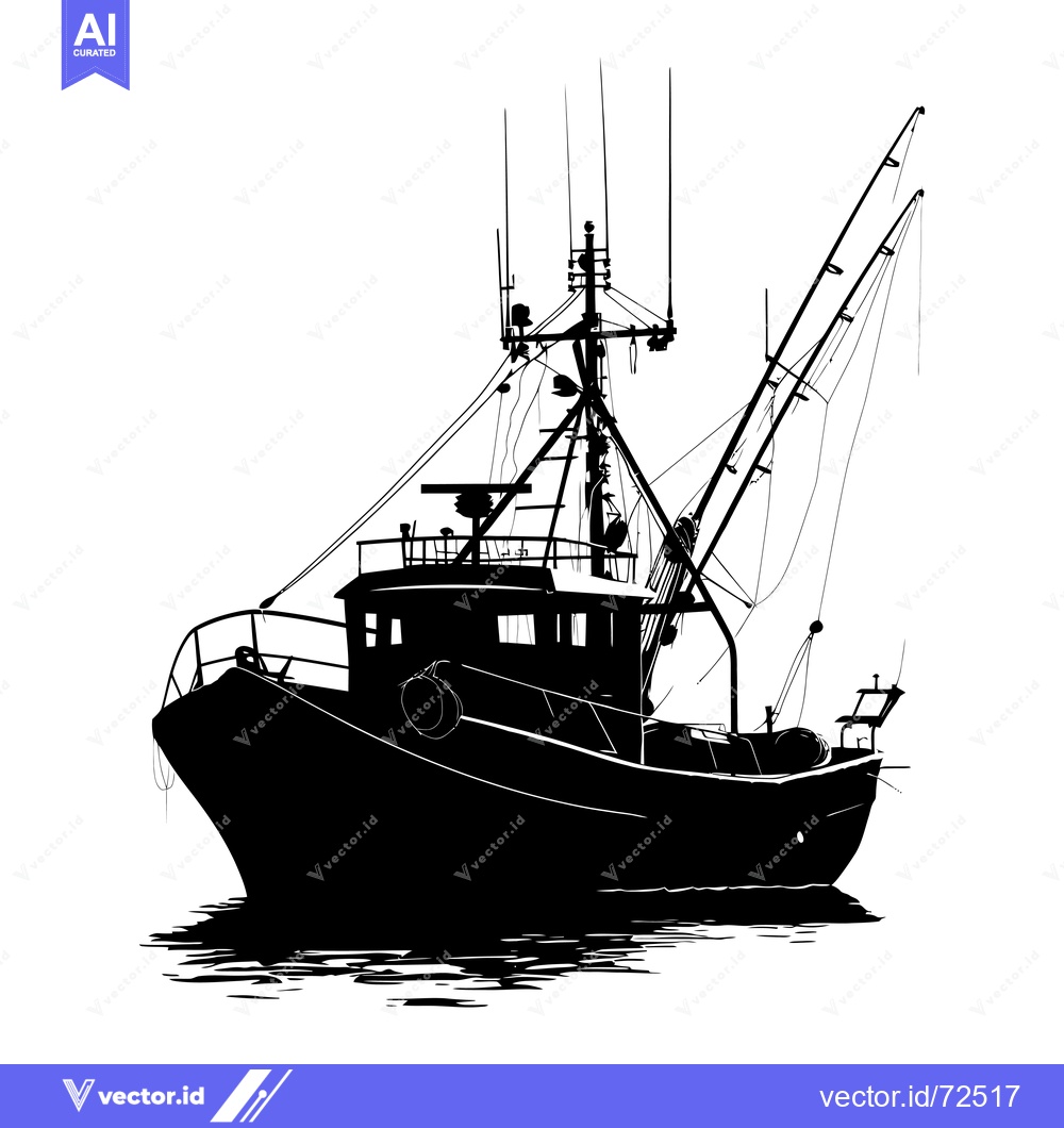 Premium Vector dari Silhouette of a Fishing Boat with Mast and Ropes