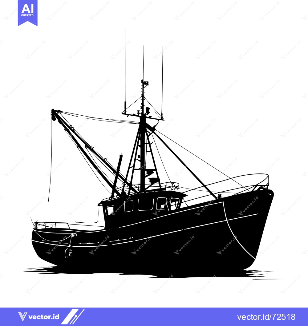 Premium Vector dari Silhouette of a Fishing Boat with a Crane