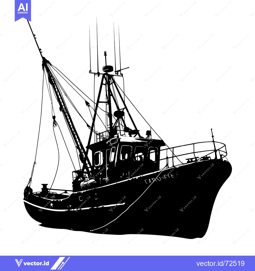 Premium Vector of Silhouette of a Fishing Boat with a Mast and Ropes